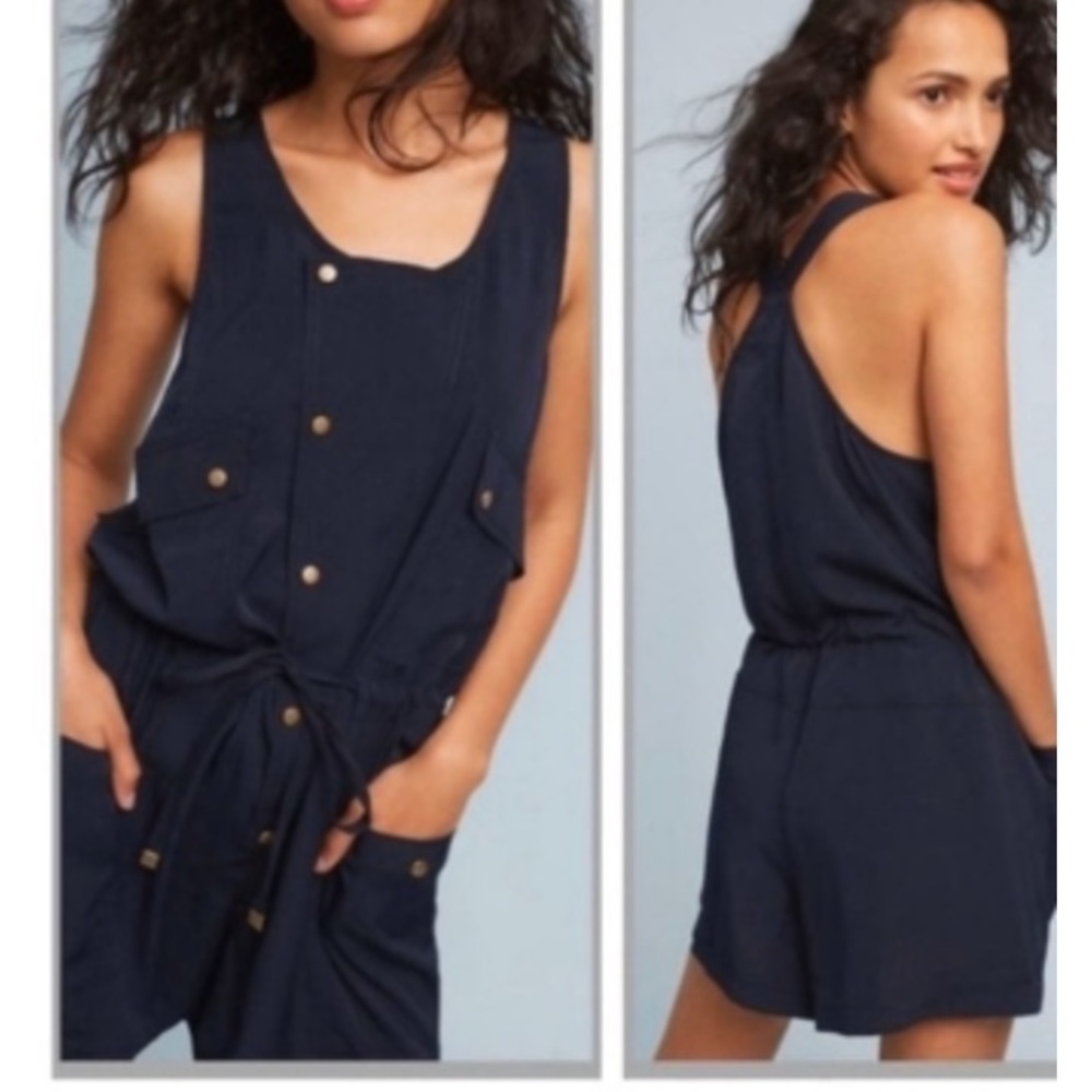 Elevenses Anthropologie Navy Blue Dre Utility Romper Size Small